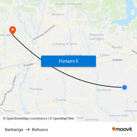 Barbariga to Bellusco map