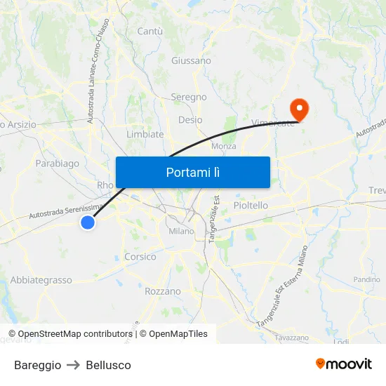Bareggio to Bellusco map
