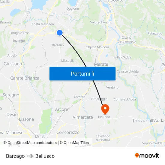 Barzago to Bellusco map