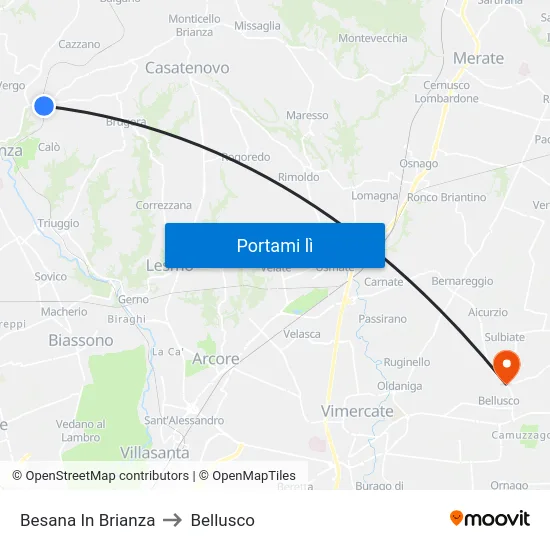 Besana In Brianza to Bellusco map
