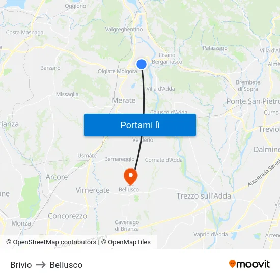 Brivio to Bellusco map