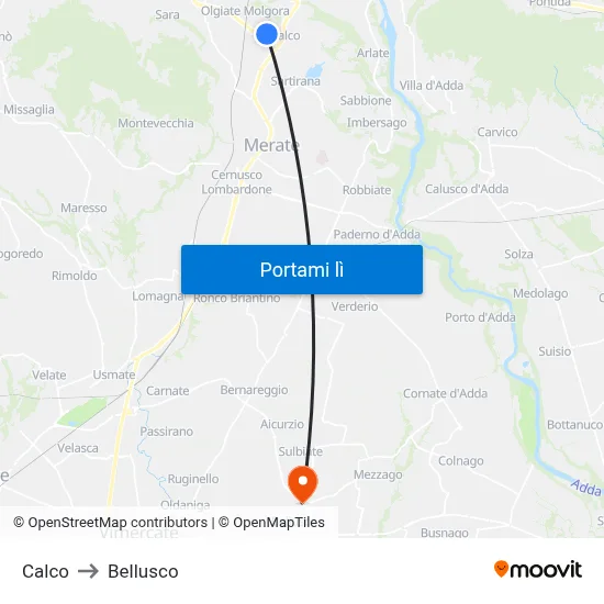 Calco to Bellusco map