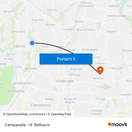 Camparada to Bellusco map