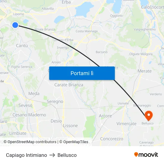 Capiago Intimiano to Bellusco map
