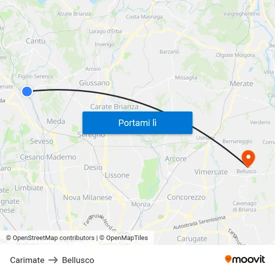 Carimate to Bellusco map
