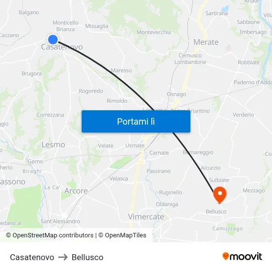Casatenovo to Bellusco map