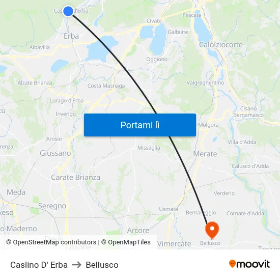 Caslino D' Erba to Bellusco map