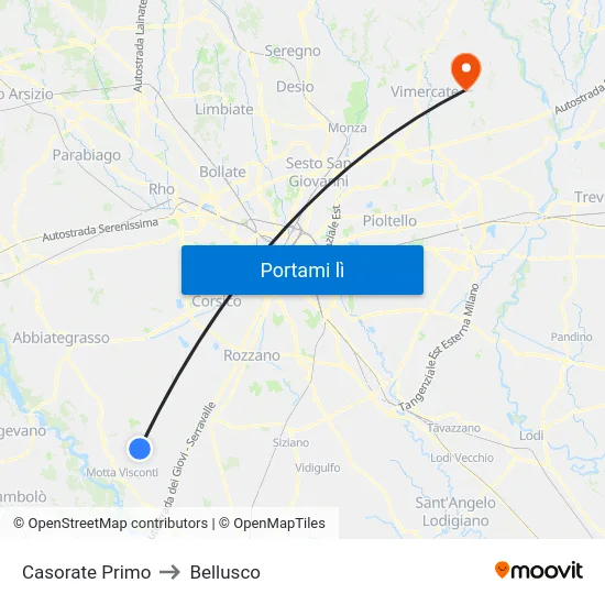 Casorate Primo to Bellusco map