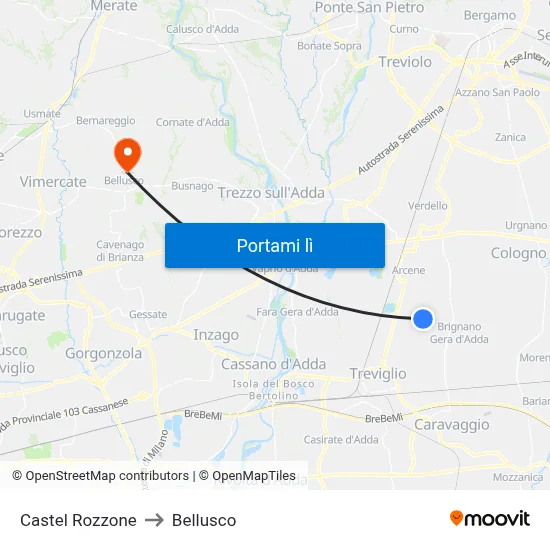 Castel Rozzone to Bellusco map