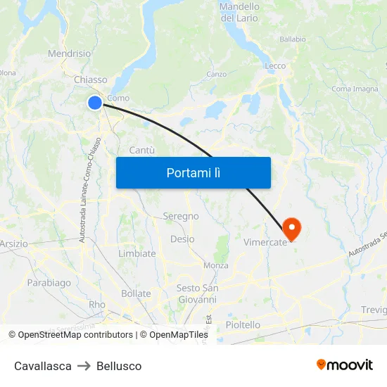 Cavallasca to Bellusco map