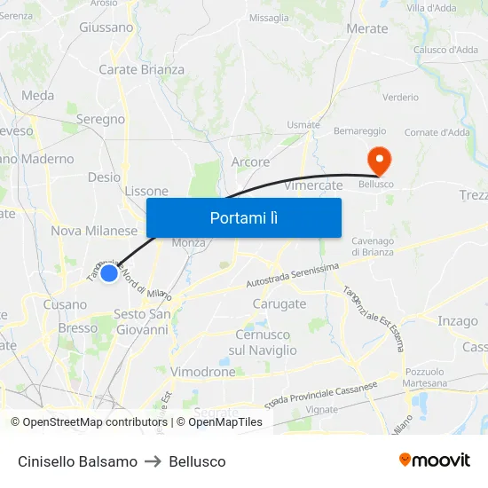 Cinisello Balsamo to Bellusco map