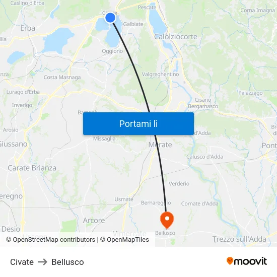 Civate to Bellusco map