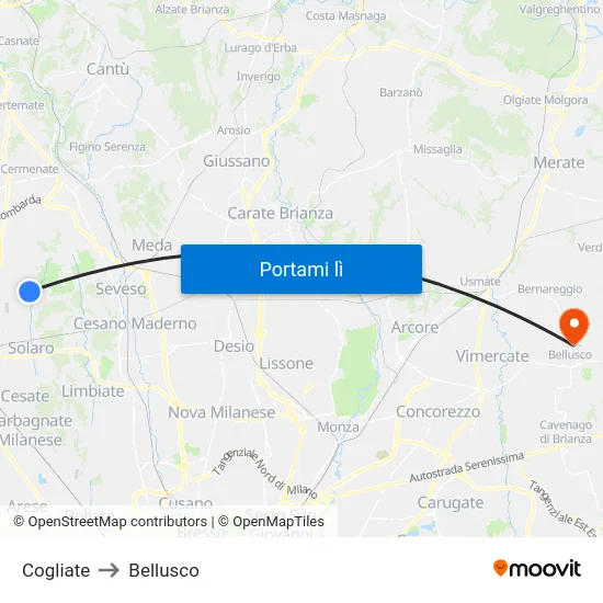 Cogliate to Bellusco map