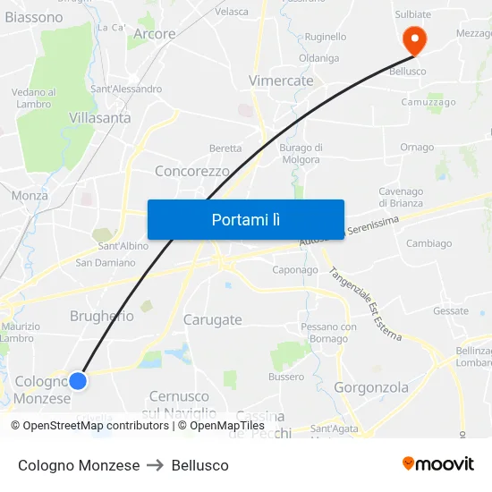 Cologno Monzese to Bellusco map