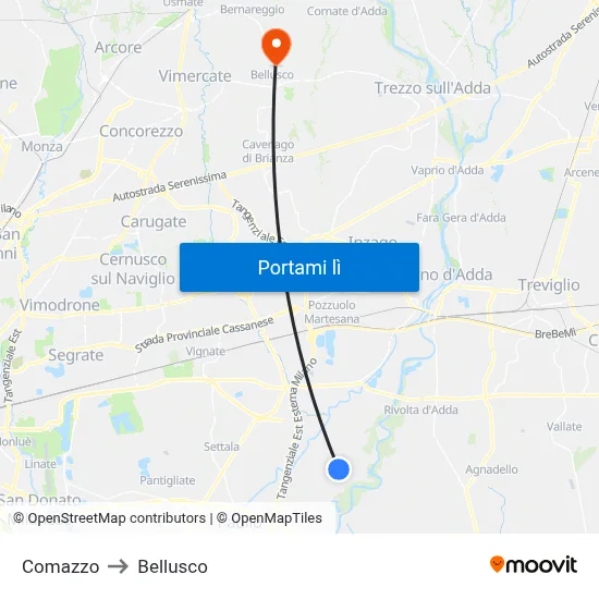 Comazzo to Bellusco map