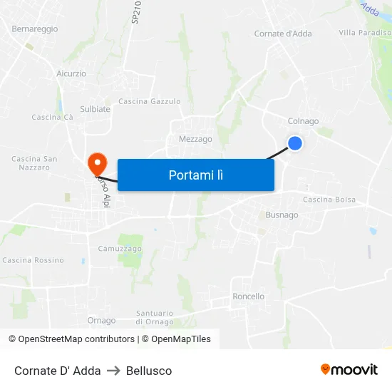 Cornate D' Adda to Bellusco map