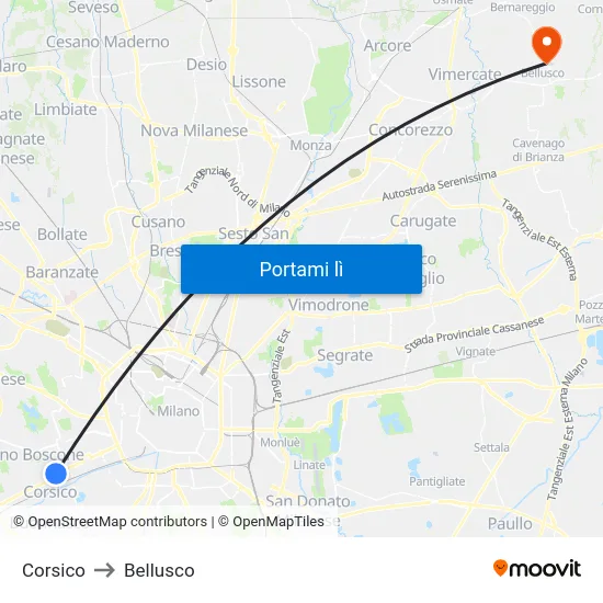 Corsico to Bellusco map