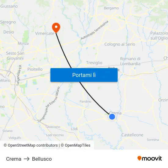 Crema to Bellusco map