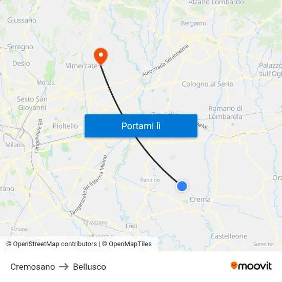 Cremosano to Bellusco map