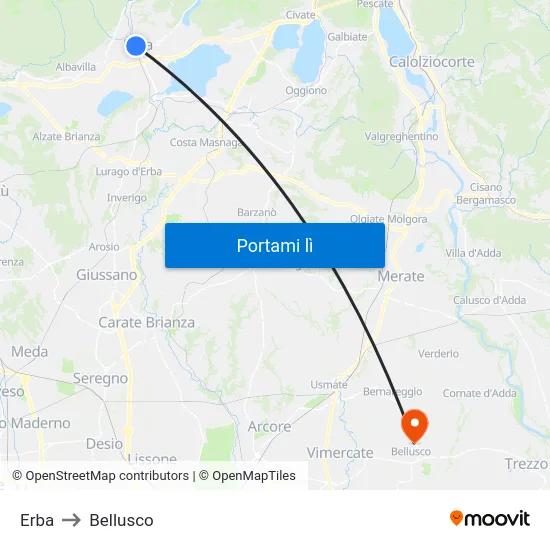 Erba to Bellusco map