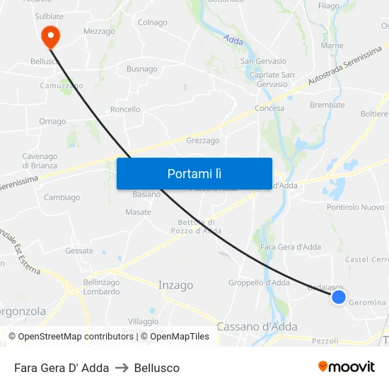 Fara Gera D' Adda to Bellusco map