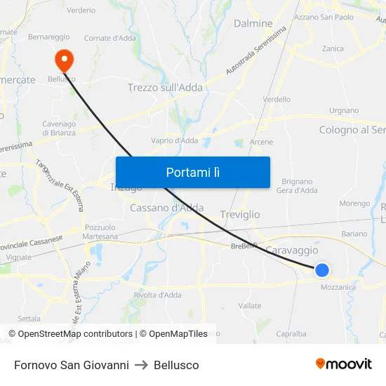 Fornovo San Giovanni to Bellusco map