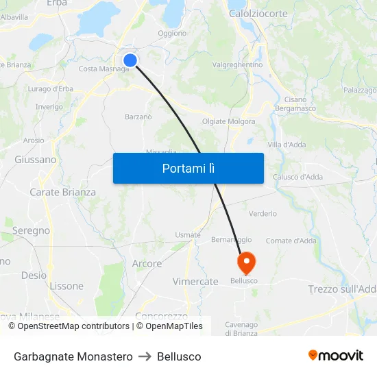 Garbagnate Monastero to Bellusco map