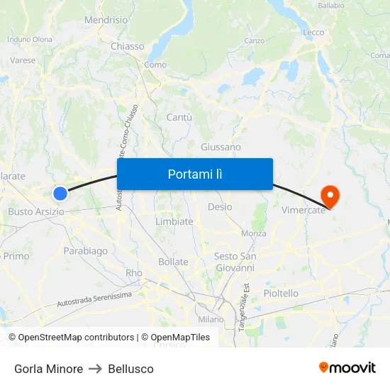 Gorla Minore to Bellusco map