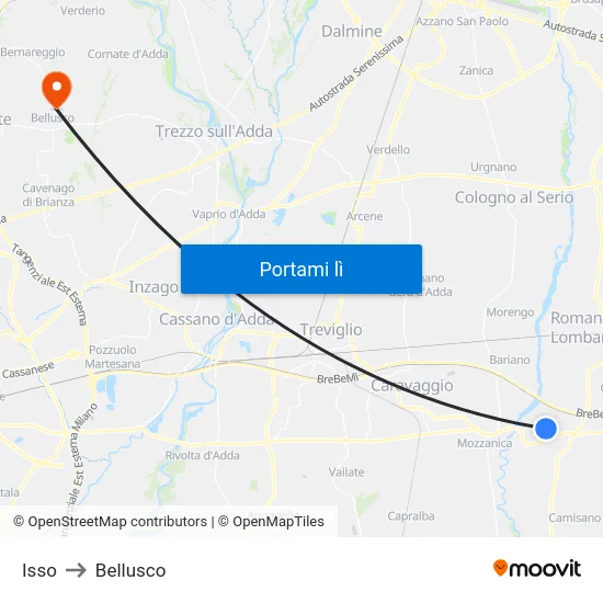 Isso to Bellusco map