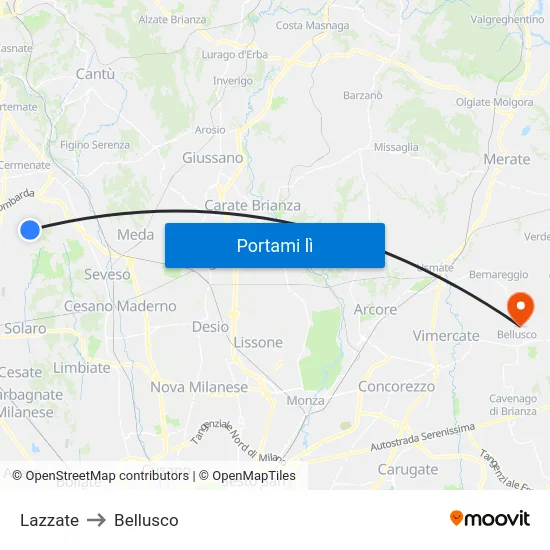 Lazzate to Bellusco map