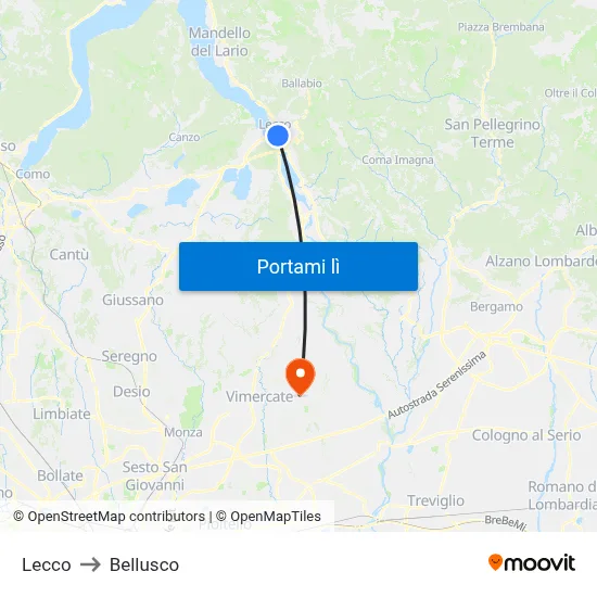 Lecco to Bellusco map