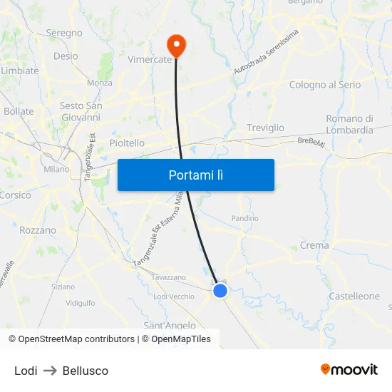 Lodi to Bellusco map