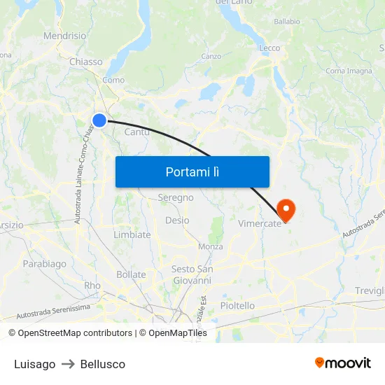 Luisago to Bellusco map