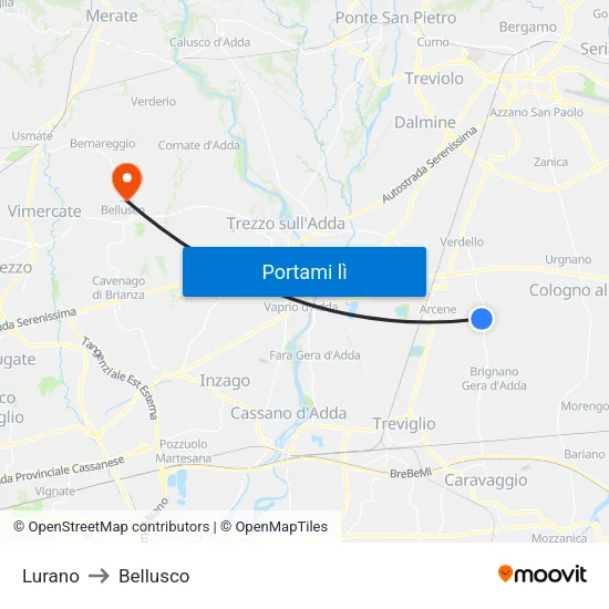 Lurano to Bellusco map