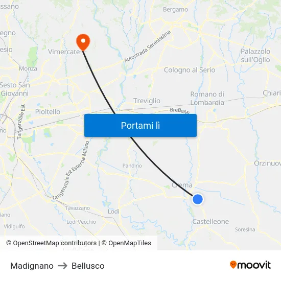 Madignano to Bellusco map
