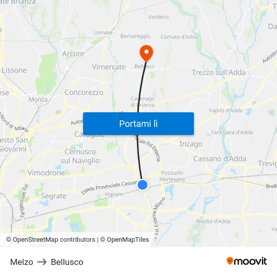 Melzo to Bellusco map