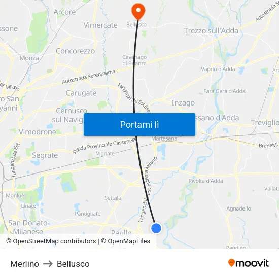 Merlino to Bellusco map