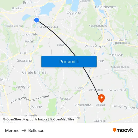 Merone to Bellusco map