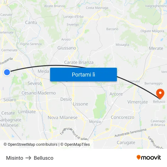 Misinto to Bellusco map