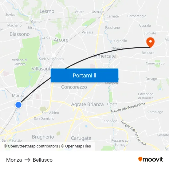 Monza to Bellusco map