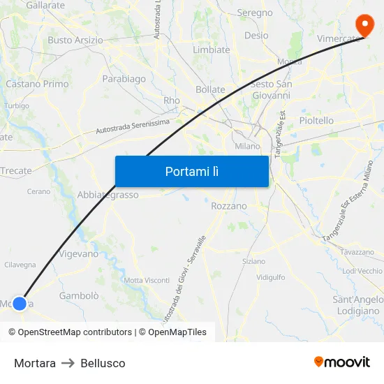 Mortara to Bellusco map