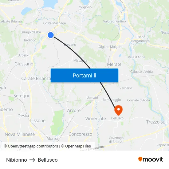 Nibionno to Bellusco map