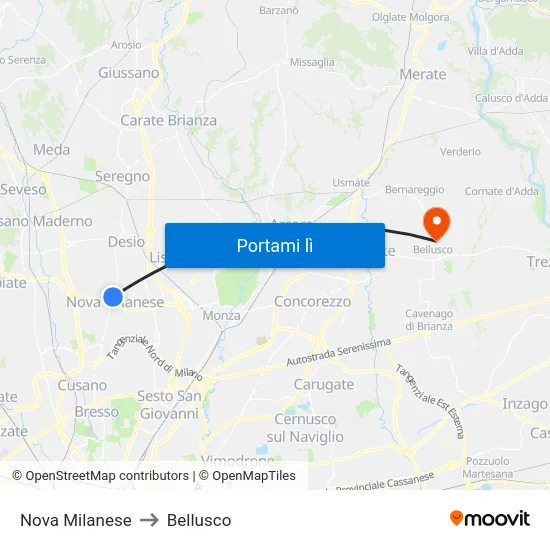 Nova Milanese to Bellusco map