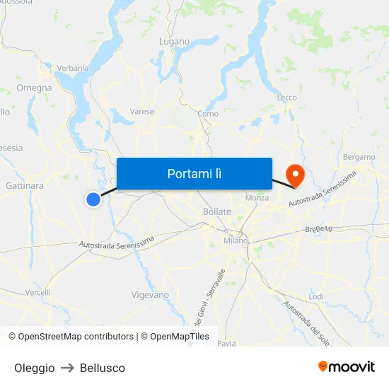 Oleggio to Bellusco map
