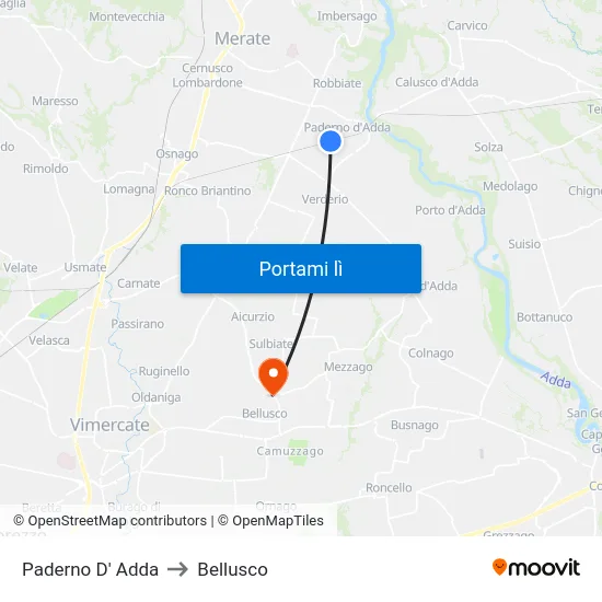 Paderno D' Adda to Bellusco map