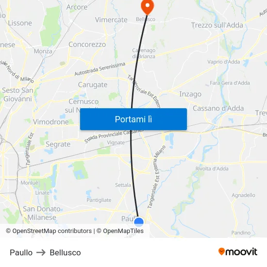 Paullo to Bellusco map