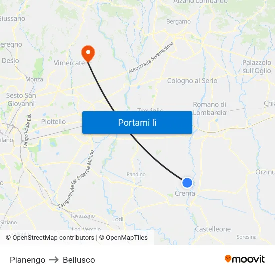 Pianengo to Bellusco map