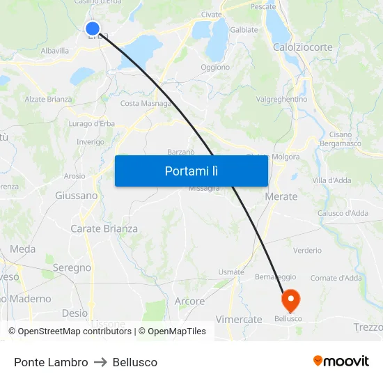 Ponte Lambro to Bellusco map