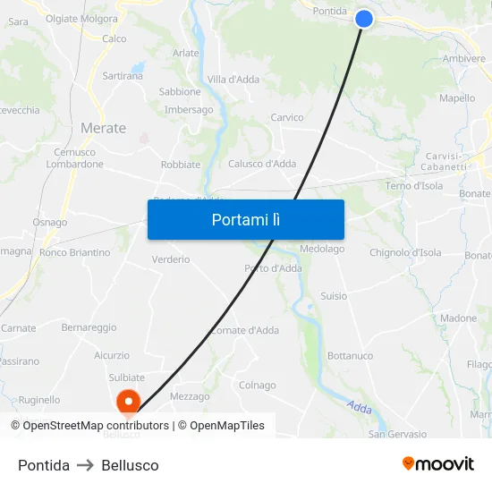 Pontida to Bellusco map