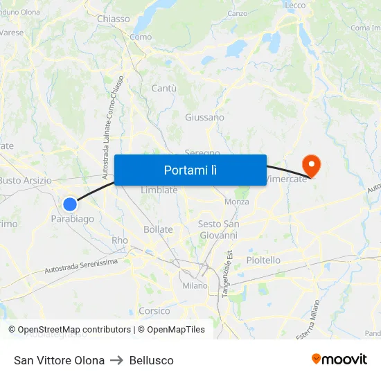 San Vittore Olona to Bellusco map